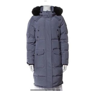 Moose Knuckles Gray Puffer Coat with Black Fur Hood